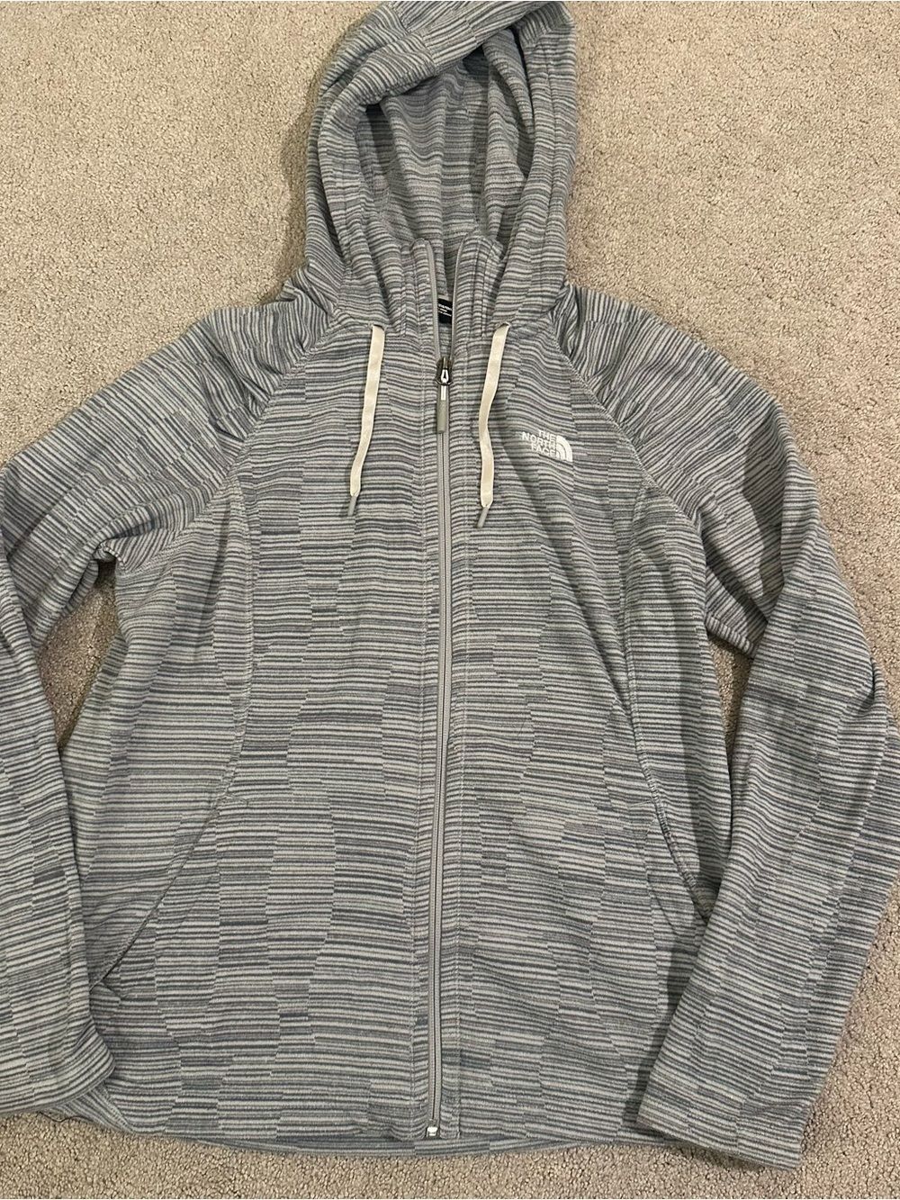 The North Face Women’s Gray Striped Full Zip Hoodie Jacket Size Large